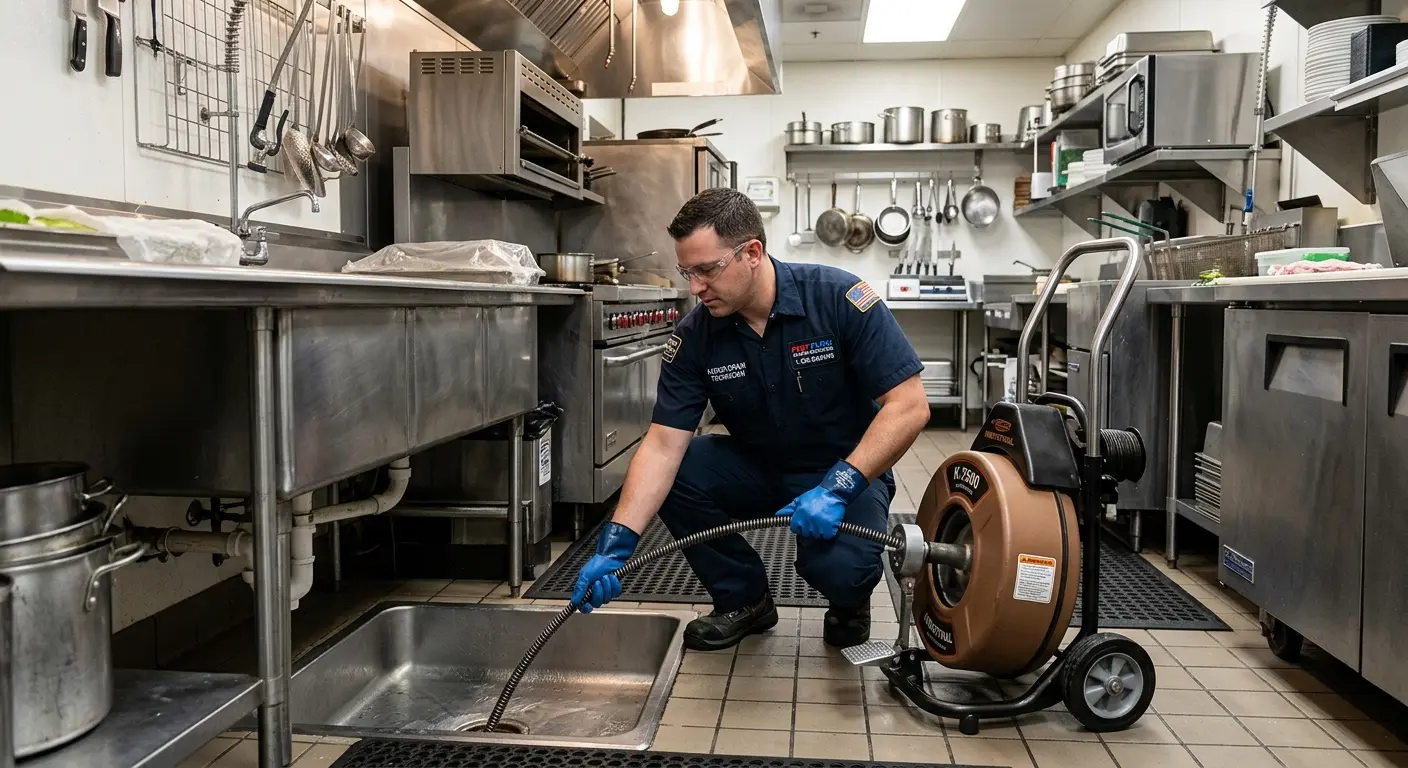 Commercial drain cleaning service in a restaurant kitchen in Beatrice
